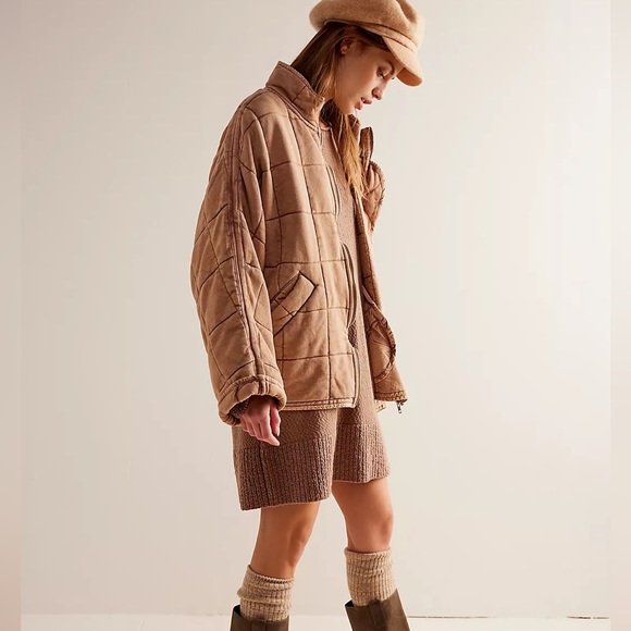 Free People Dolman Quilted Knit Jacket XS (Reddish Brown)